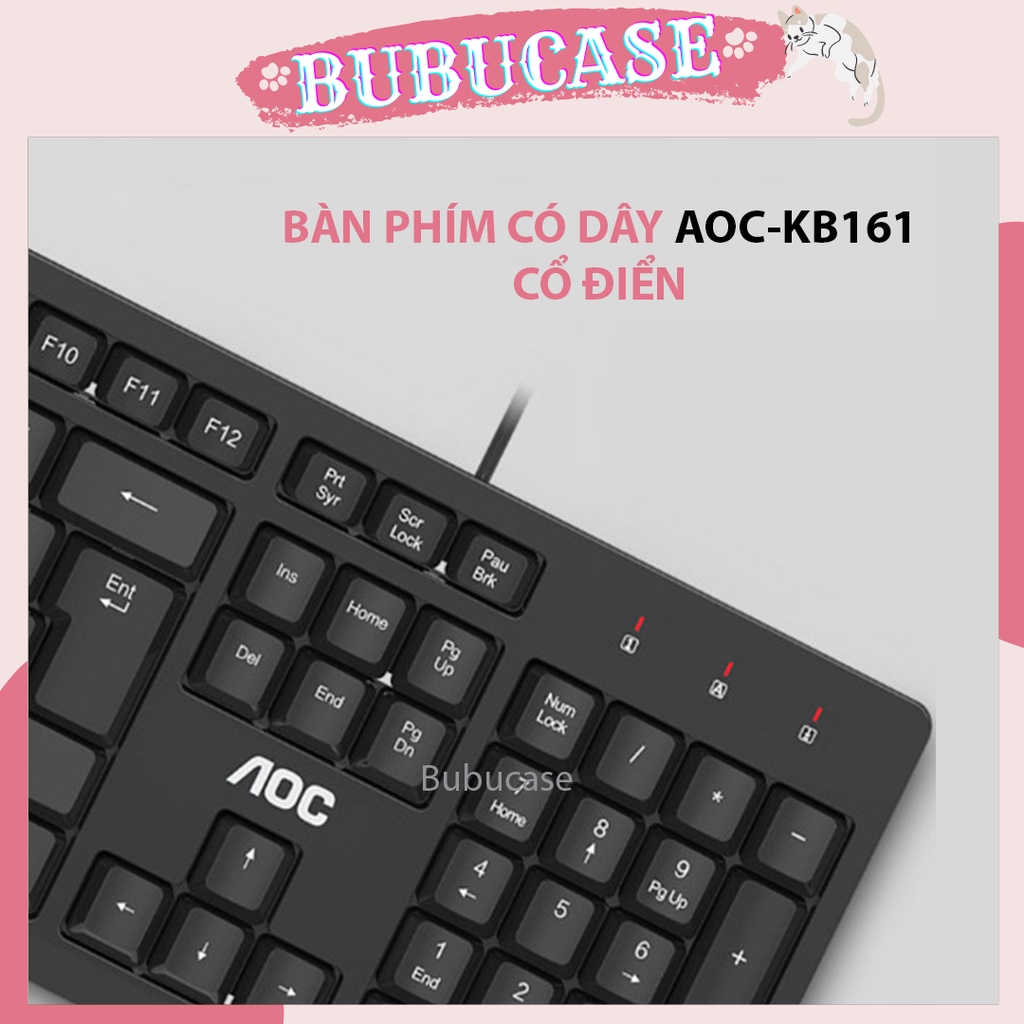 Bàn Phím Có Dây AOC KB161 Thiết Kế Cổ Điển - Phù Hợp Cho Làm Việc Văn Phòng, Gaming Giải Trí Cơ Bản, Đế Chống Trượt