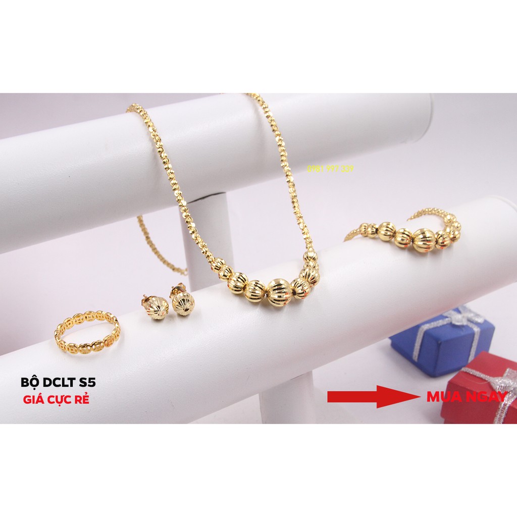 Bộ dây chuyền, lắc tay, bông tai, nhẫn tay kim tiền cao cấp S5 - có ảnh thật