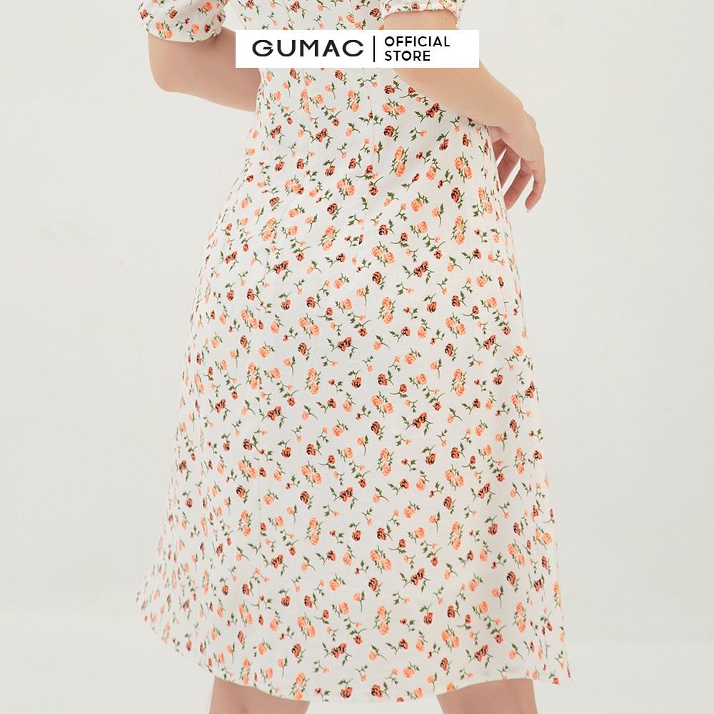 Đầm xòe nữ họa tiết hoa nhí phối bèo GUMAC màu kem, đủ size, phong cách thanh lịch, trẻ trung DB3105 | BigBuy360 - bigbuy360.vn