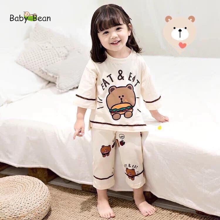 [MÃ THƯƠNG HIỆU YÊU THÍCH Voucher giảm 10%] Bộ Đồ Thun Cotton In Gấu Quần Lỡ bé gái BabyBean