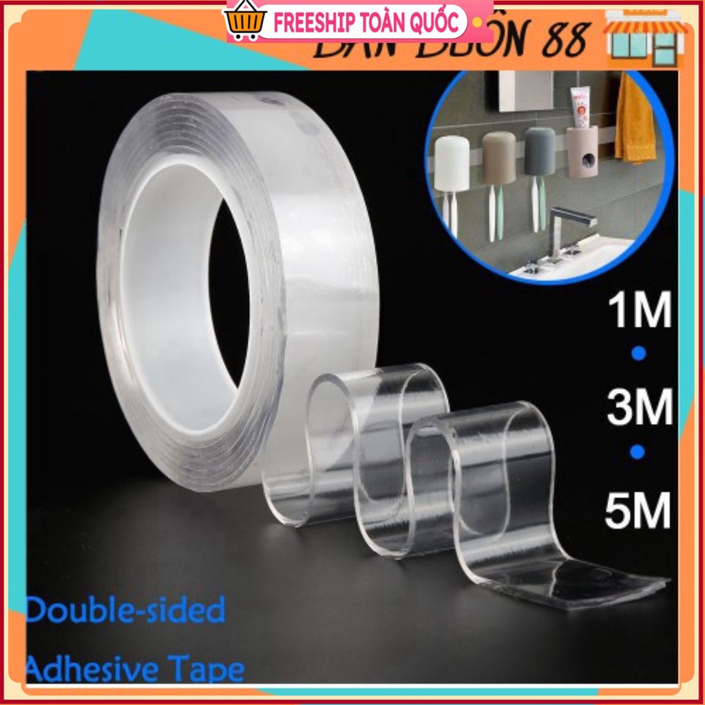 Băng dính 2 mặt đa năng trong suốt dài 1m dán siêu chắc