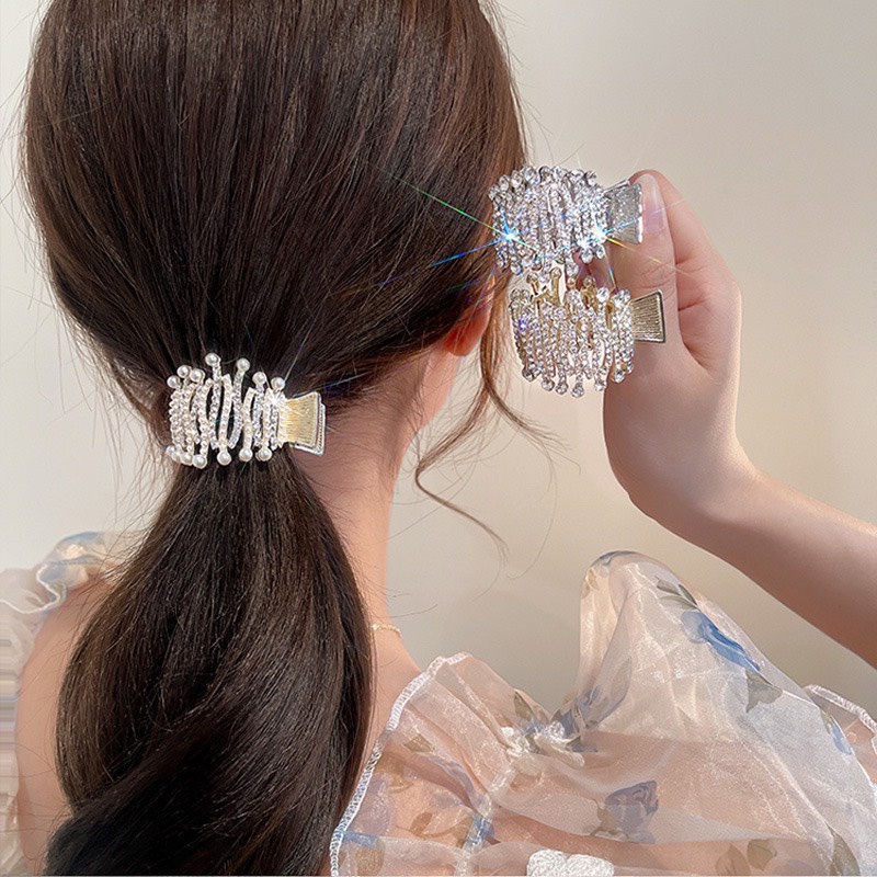 Kẹp Tóc Đính Hạt Kiểu Cao Đuôi Ngựa Tạo Độ Bồng