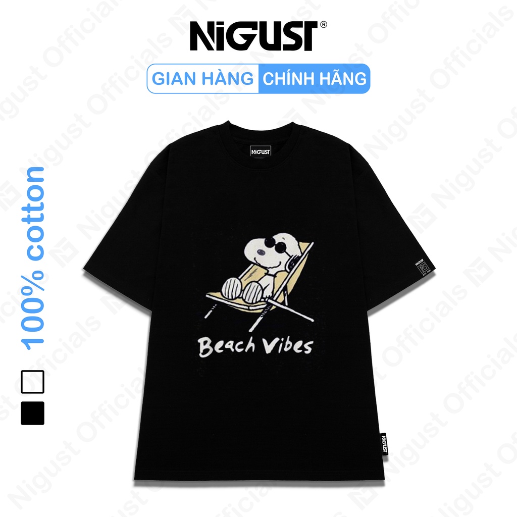 Áo Thun đen trắng tay lỡ NIGUST Snoopy N236 vải cotton cao cấp 4C Fullbox