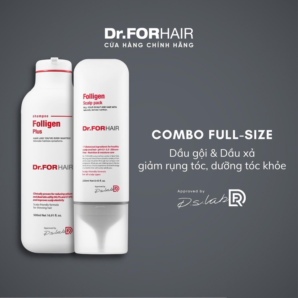 Bộ dầu gội ngăn ngừa rụng tóc 500ml, dầu xả dưỡng tóc 250ml Dr.FORHAIR/Dr For Hair Folligen