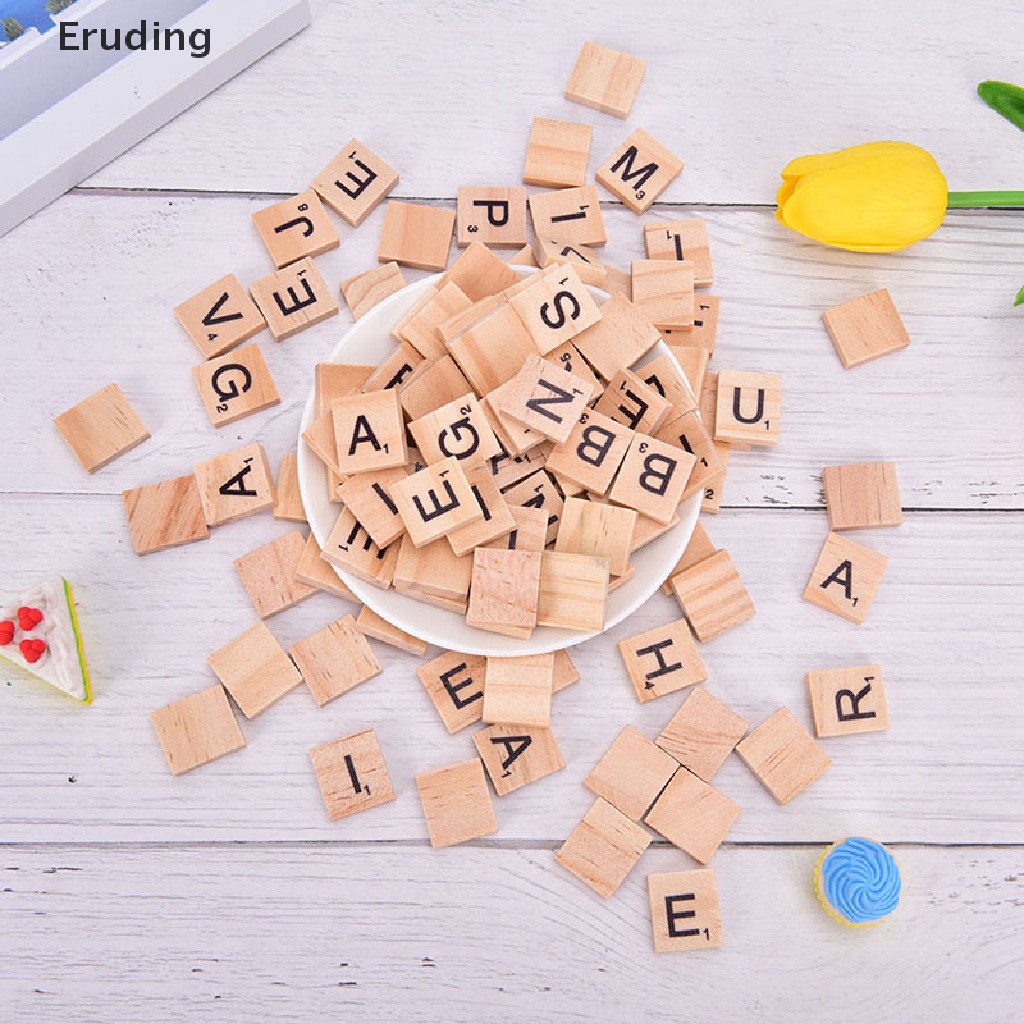 [Eruding] 100 Miếng Gỗ Xếp Hình Chữ Cái Và Số Màu Đen