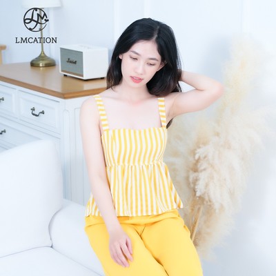 (Tặng kèm quà) Áo dây mặc nhà LMcation Clara - Sọc Trắng Vàng