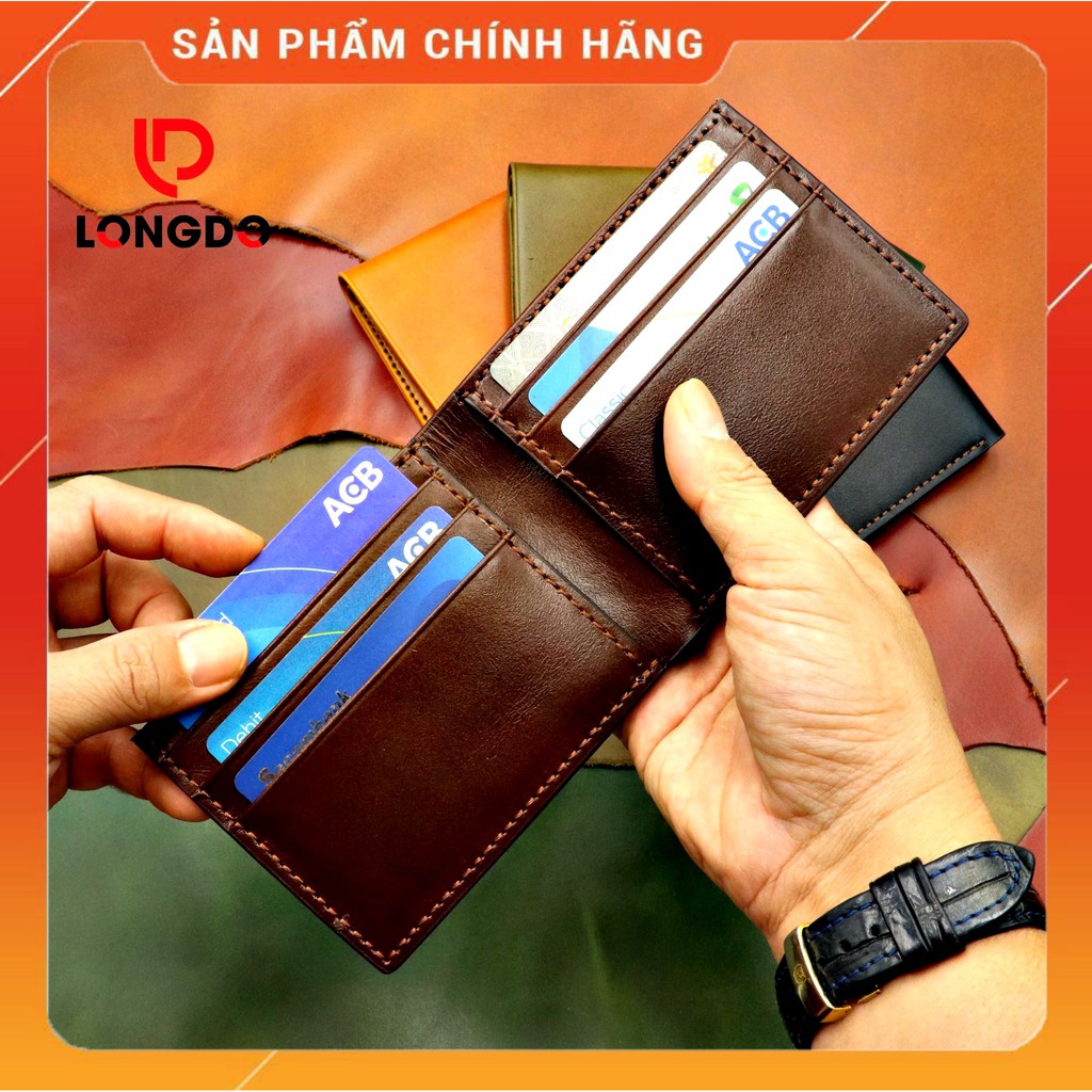 Ví Da Bò Handmade Cao Cấp - Cam Kết 100% Da Bò Thật - Ví ngang - Hàng Chính Hãng Thương Hiệu Longdo Leather - B01