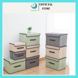 [NOWSHIP]-Set 2 bộ 4 hộp vải đựng quần áo, hộp đựng đồ, hộp vải đựng đa năng có nắp giao màu ngẫu nhiên