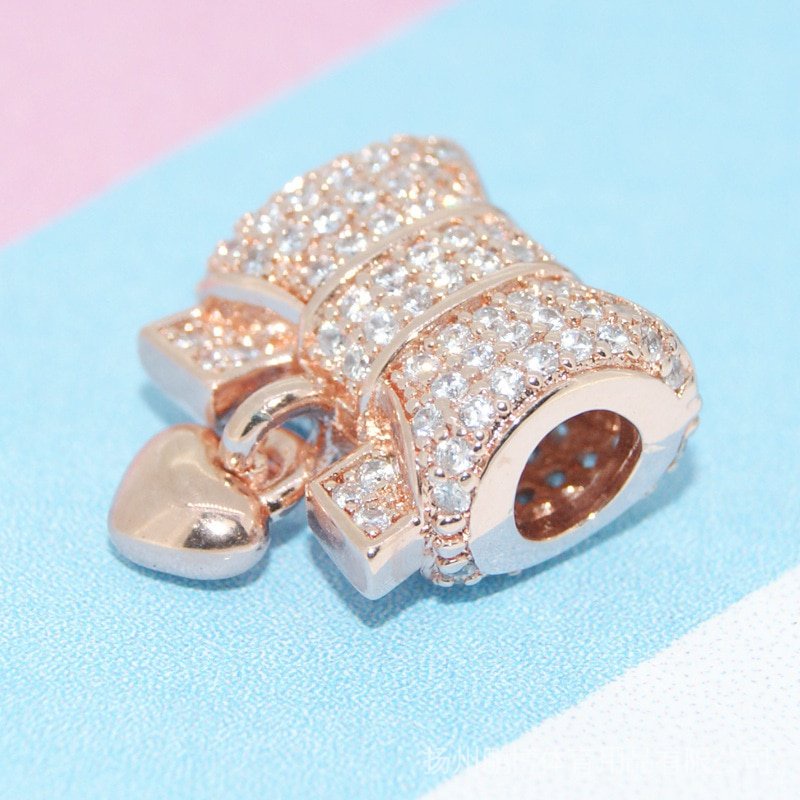 PANDORA Mặt Vòng cổ Bạc 925 Xỏ Hạt Tròn Hoa Hồng DIY Mới Chính Hãng
