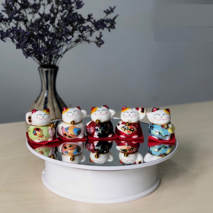 [ GỐM SỨ CAO CẤP ] bộ tượng 5 mèo Nhật Bản Maneki Neko - bộ tượng sứ mini 5 chú mèo thần tài và may mắn