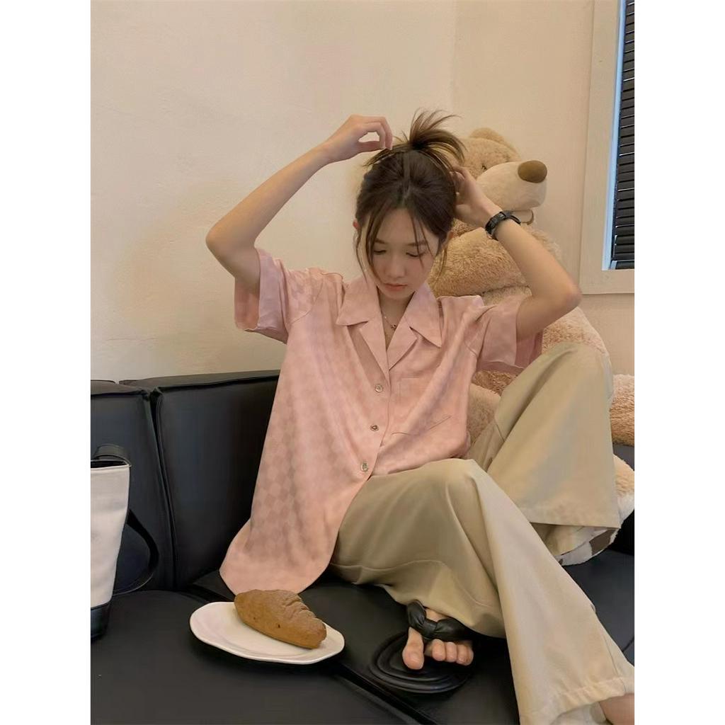 「 WELOVE1 」Áo Sơ Mi Ngắn Tay Họa Tiết Kẻ Ô Nhiều Màu Sắc Thời Trang Dành Cho Nữ