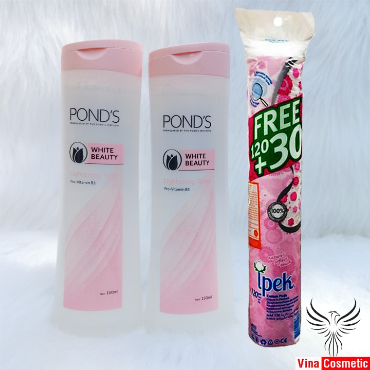 Combo Nước Hoa Hồng Làm Trắng Da Pond's White Beauty 150ml + 1 Cây Bông Tẩy Trang Ipek