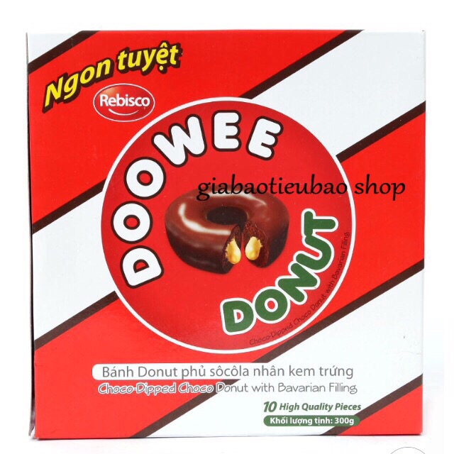Hộp Bánh Donut Doowee Phủ Socola Nhân Kem Trứng 300gr Dâu &amp; Chôclate &amp; Phomai