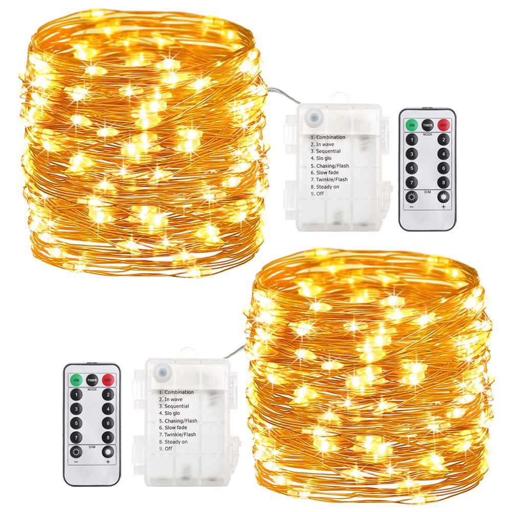 Dây đèn led 100 bóng 8 chế độ điều khiển từ xa dùng trang trí Giáng sinh/ dài 10m