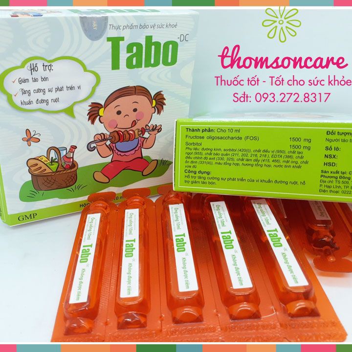 Siro giảm táo bón cho bé Tabo - hộp 10 ống tiện lợi từ chất xơ hòa tan FOS, tiêu hóa tốt, giảm biếng ăn cho trẻ