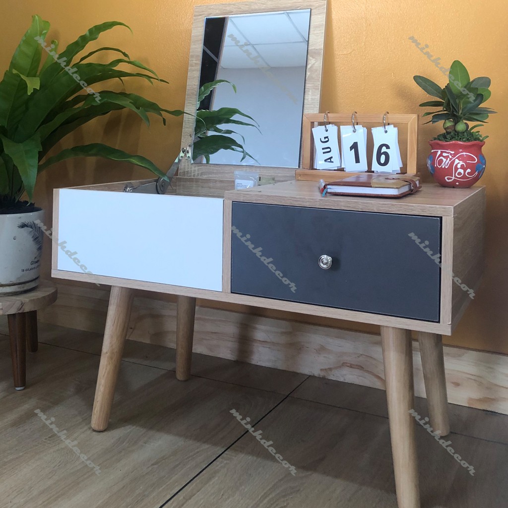Bàn Trang Điểm Ngồi Bệt Mini Gỗ Phối Trắng Xám- Hàng Xuất Khẩu Hiệu Minhdecor | BigBuy360 - bigbuy360.vn