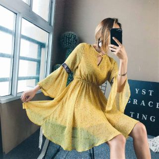 Váy maxi đi biển tay bèo xẻ lưng