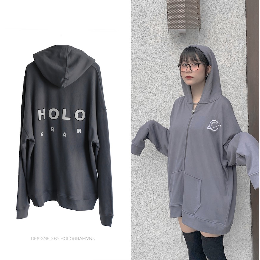 Basic hoodie zip Holo- Xám (Tặng kèm túi Tote Hologram) | BigBuy360 - bigbuy360.vn