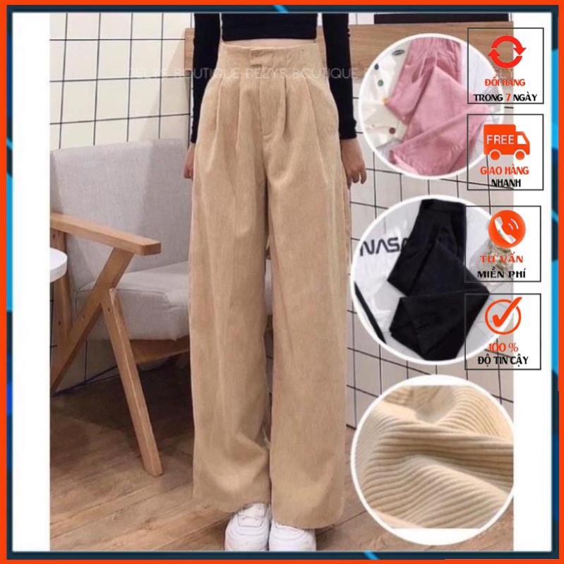 Quần Ống Rộng Nữ Dài Chất Nhung Tăm Cạp Khóa Trước - M058