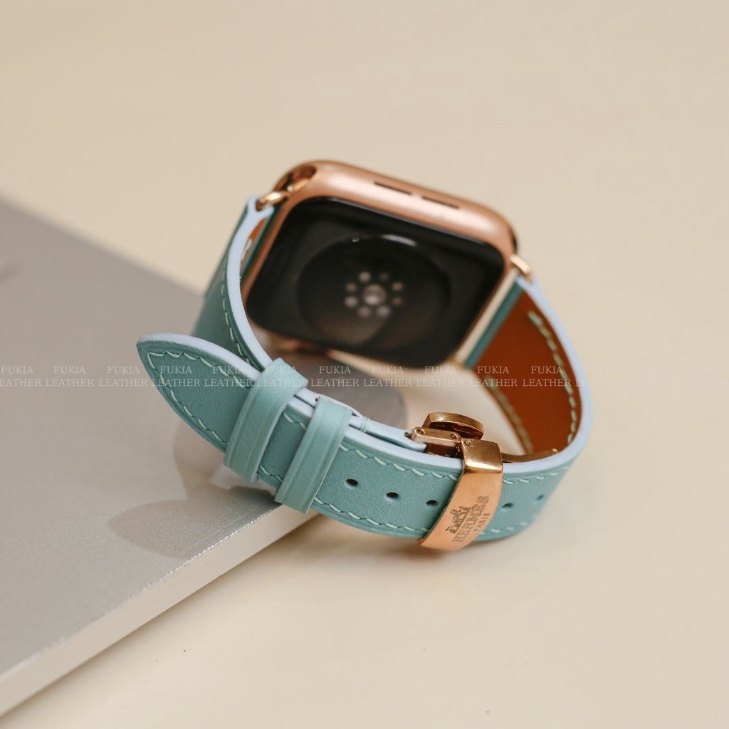 Dây da thủ công Swift Xanh Ngọc (màu 15) dành cho Apple Watch, đồng hồ thông minh, đồng hồ cơ