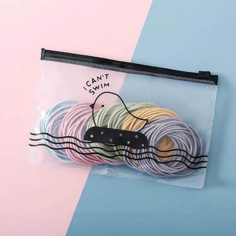 Túi zip bộ 100 thun cột cột tóc kèm túi zip