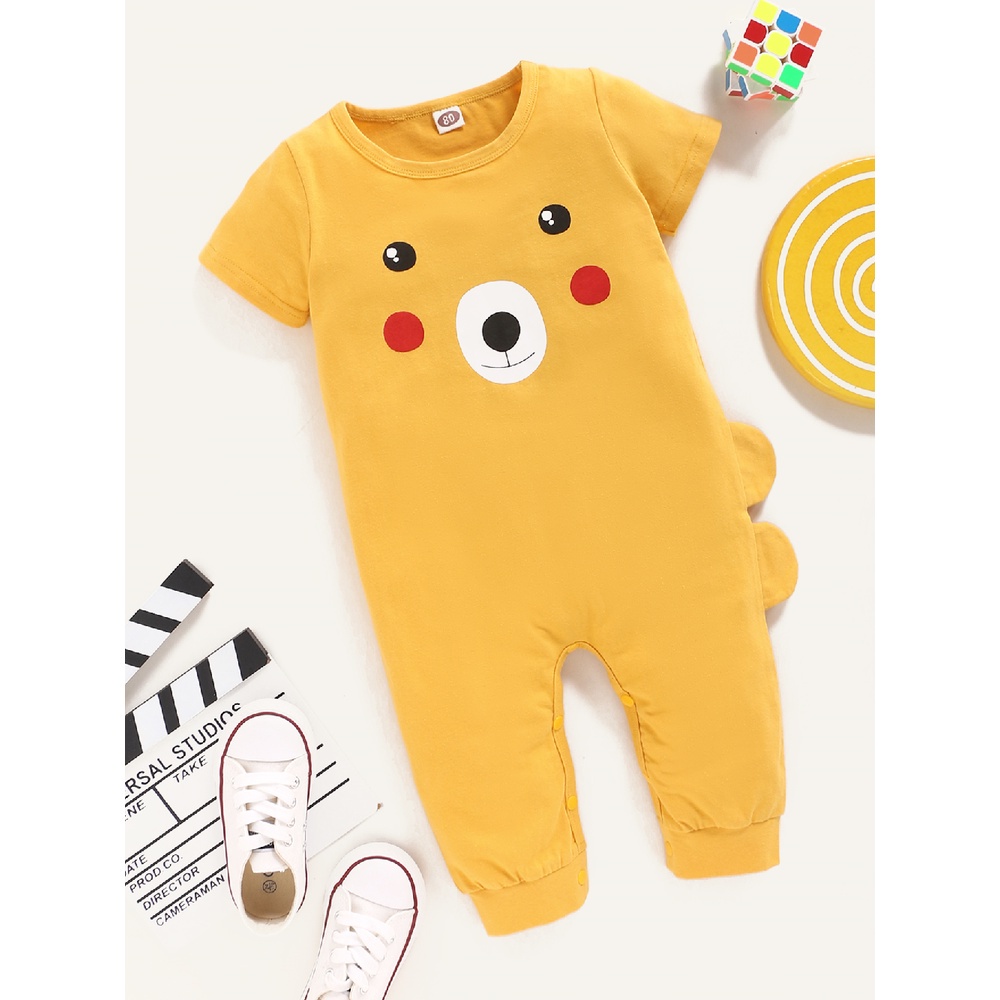 Áo liền quần Mikrdoo vải cotton ngắn tay họa tiết hoạt hình cho bé 0-24 tháng