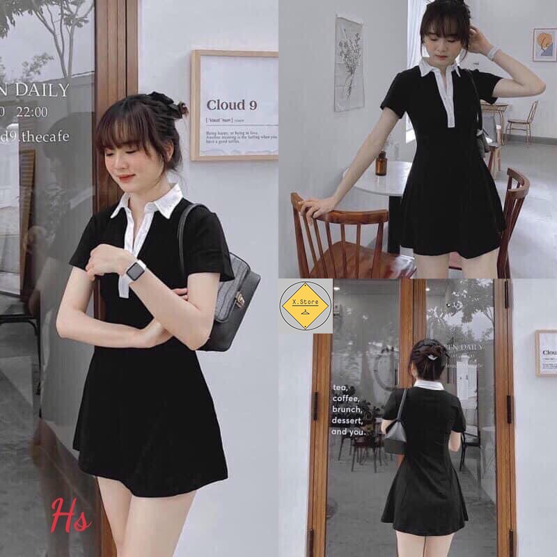 Váy Đen Body Cổ Vest Trắng Có Ảnh Thật Tự Chụp + Đánh Giá X.Store Chất Liệu Mềm Mịn Không Nhăn 2 Màu Hot Trend 2021