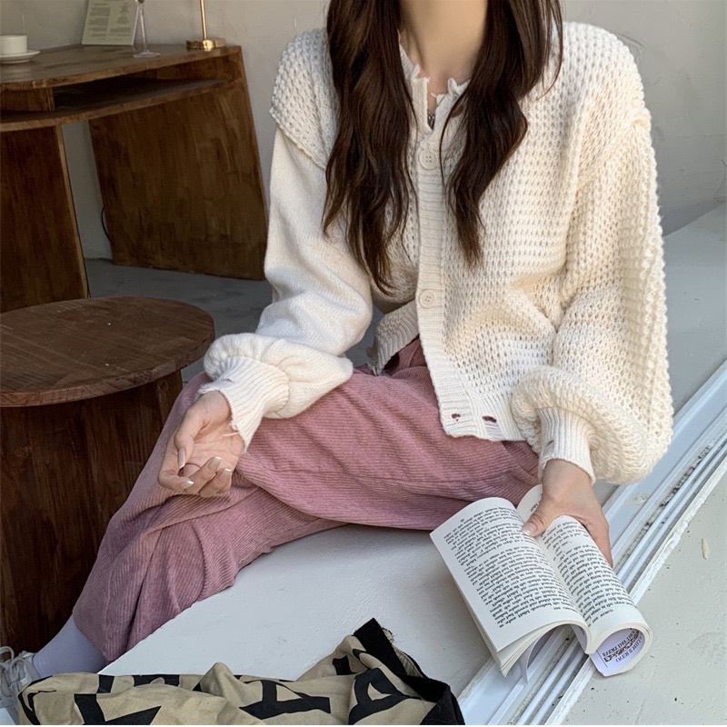 Áo len cadigan rách gấu (hàng Quảng Châu)