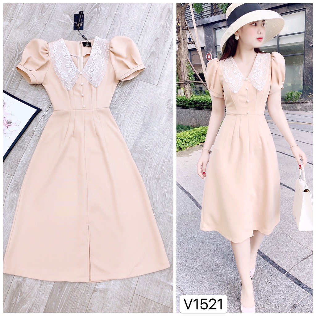 [Mã WASTMAY giảm 15% tối đa 30K đơn 150K] Váy be cổ ren V1521 - Đẹp Shop DVC (Kèm ảnh thật trải sàn do shop tự chụp)