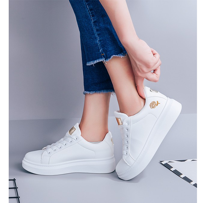 GIÀY NỮ ĐỘN ĐẾ 3 PHÂN MÀU TRẮNG HOA HỒNG SIÊU ĐẸP - GIÀY THỂ THAO NỮ ĐỘN ĐẾ G 88 | BigBuy360 - bigbuy360.vn