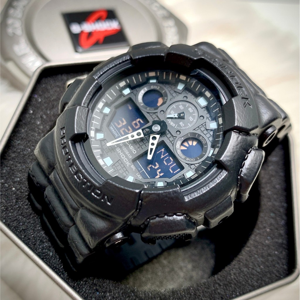Đồng hồ Nam chính hãng Casio G-Shock GA-100BT Black,Mặt xanh-Máy Pin Quartz-Dây nhựa cao cấp-Size 55mm