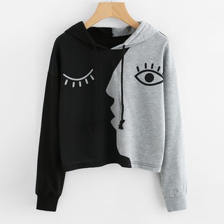 Áo Hoodie Croptop Tay Dài Đắp Vải