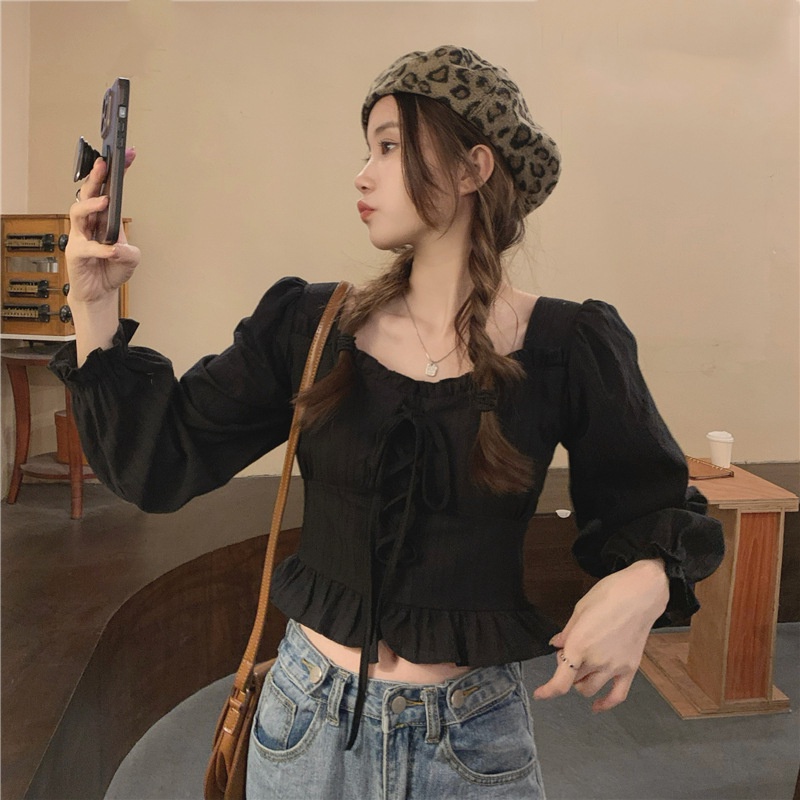 [Augustcloth] Áo tay phồng phồng thắt dây phong cách Hàn Quốc