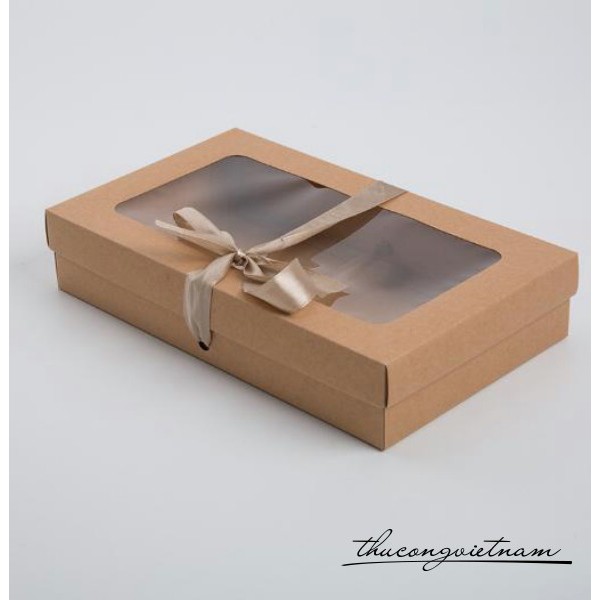 Hộp quà kraft có kiếng & nơ