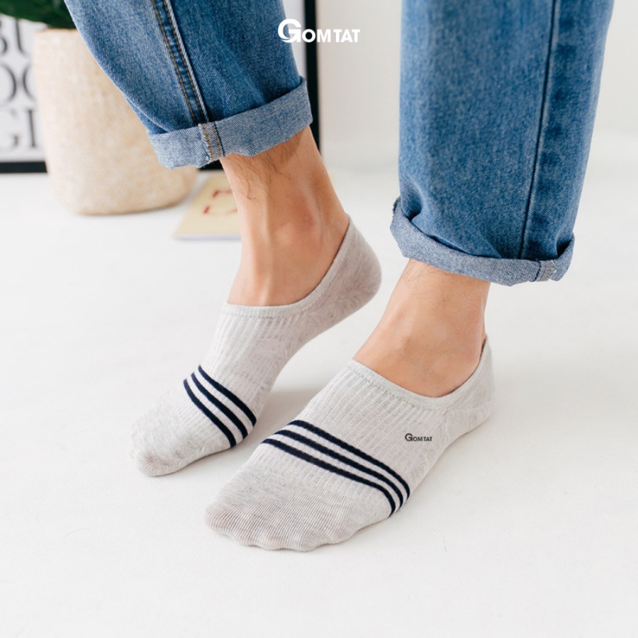 Set 5 Đôi Vớ Lười Nam GOMTAT Mẫu 3 Sọc Ngang, Chất Cotton Cao Cấp, Có Đệm Cao Su Chống Tuột Gót - FIVE-LUOI-SOCNGANG