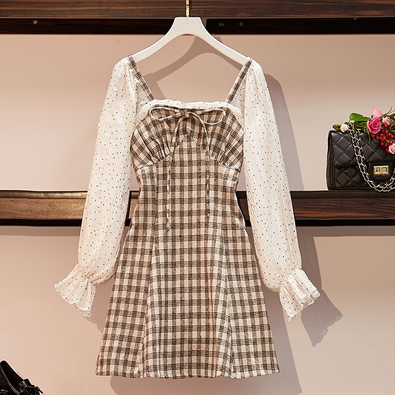 [Mã WAMT1505 giảm 10K đơn 0K] 🌸Hàng Order🌸 Váy Kẻ Bigsize Phối Tay Chấm Bi Nơ Ngực Tiểu Thư Dịu Dàng🌸Hàng Quảng Châu