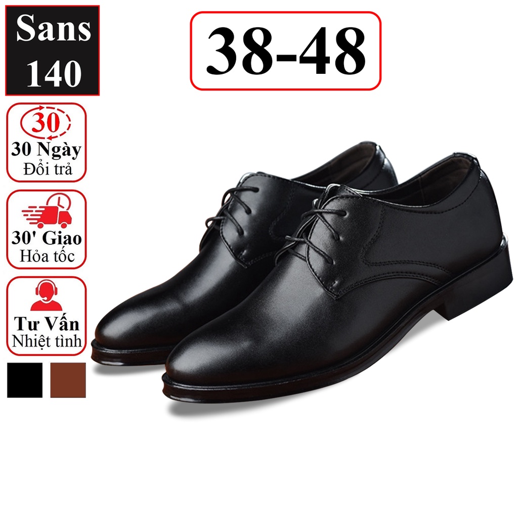 Giày da nam cao cấp đen Sans140 giầy tây công sở buộc dây derby mũi tròn big size to bigsize cỡ lớn 44 45 46 47 48