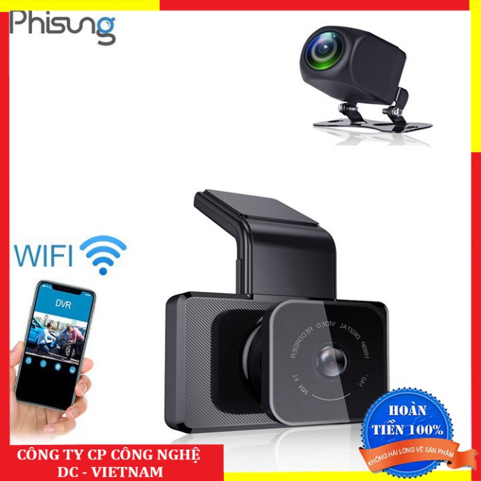 Sản phẩm  Camera hành trình ô tô Phisung K10 tích hợp camera lùi, kết nối WIFI, định vị GPS ..