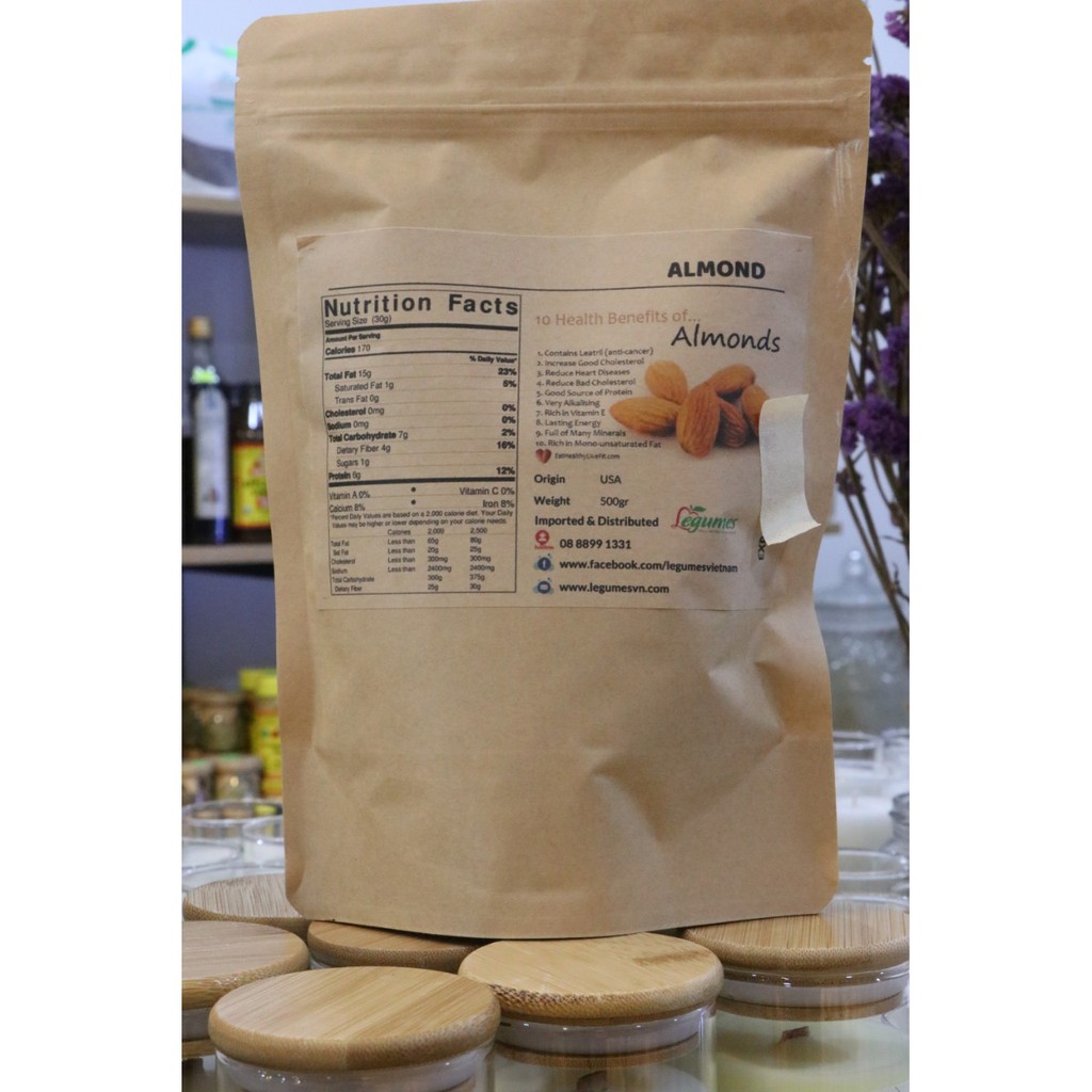 Hạt hạnh nhân Mỹ tươi (chưa rang) - Raw Almond 500g