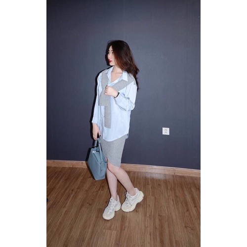 Set áo sơmi khăn + chân váy
