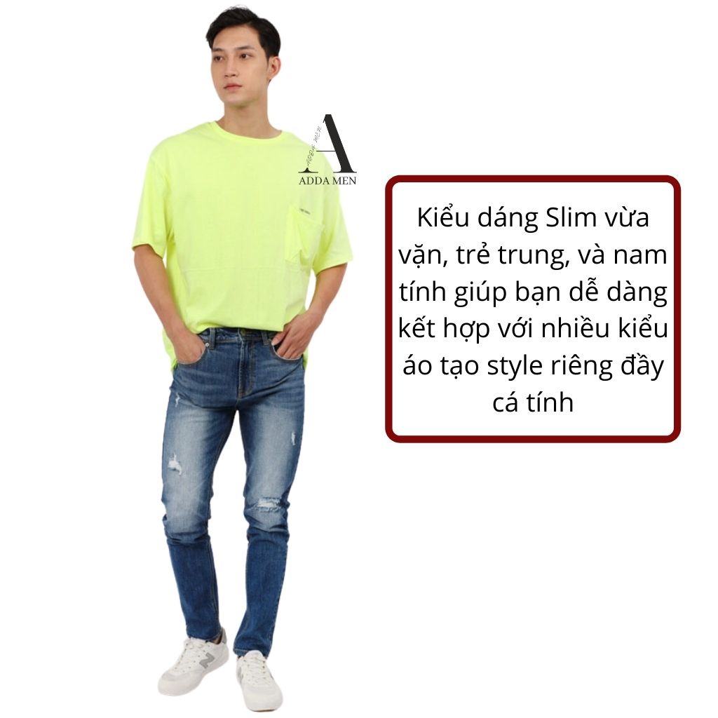 Quần jean nam xước Men Fasshin Show quần jean nam slim ống bó màu xanh mài đùi - 2143