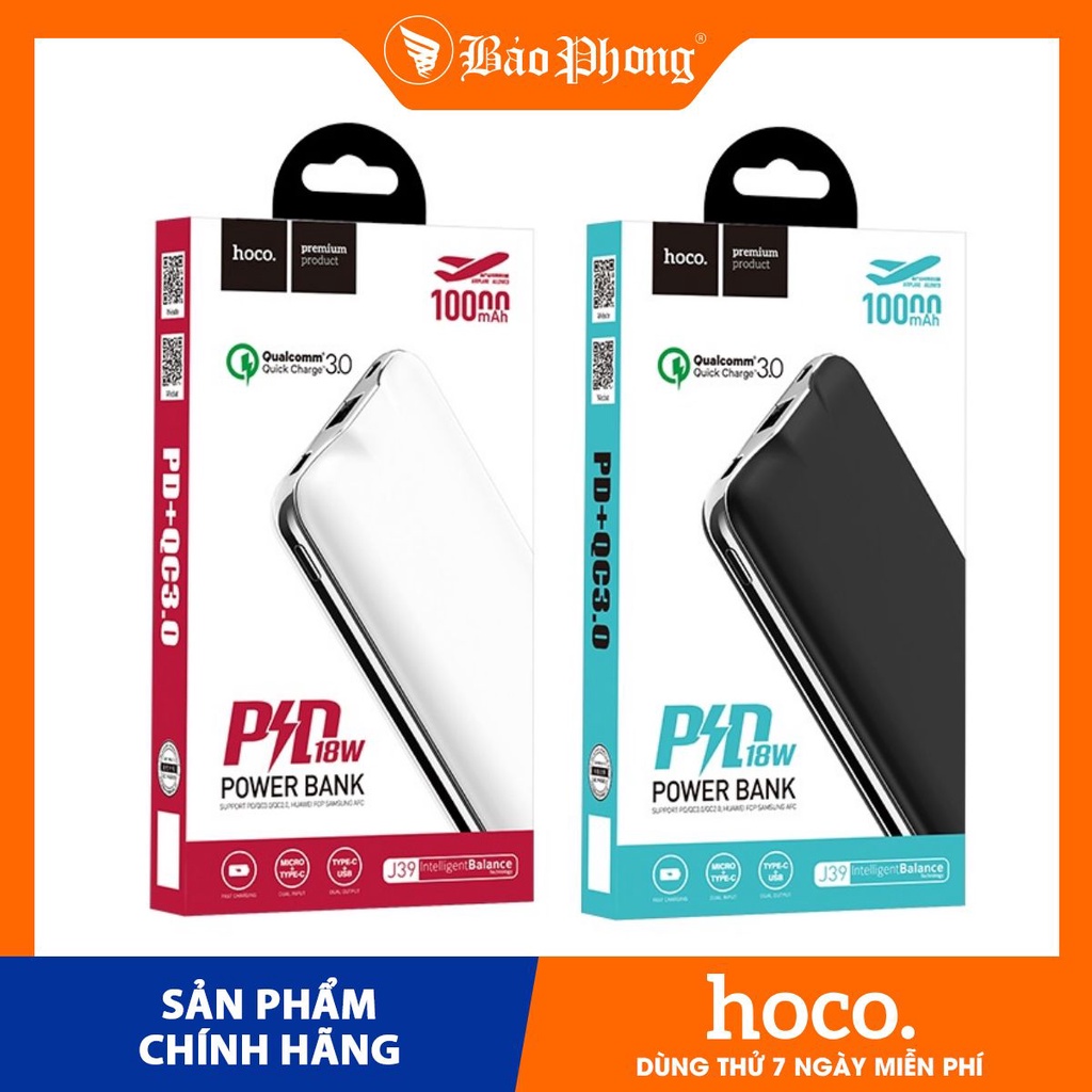 Pin sạc dự phòng PD + QC3.0 dung lượng 10.000 mAh HOCO J39 Dành cho điện thoại iPhone iP Samsung Oppo