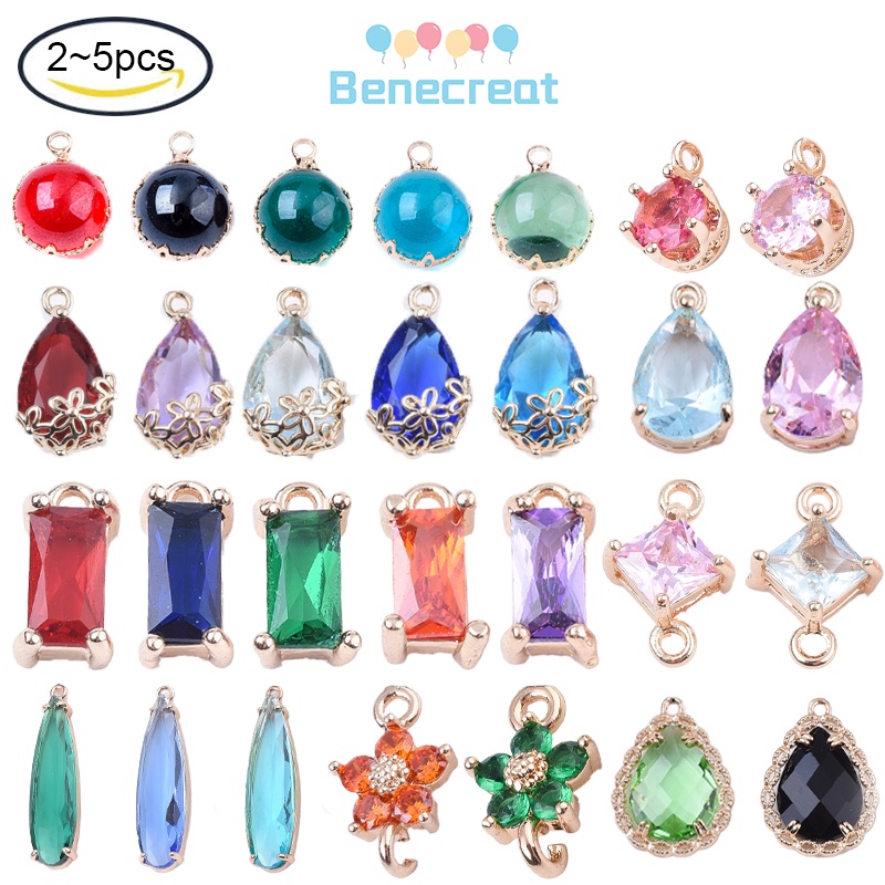 Set 2 Cái Mặt Dây Chuyền Thủy Tinh Trong Suốt to 5 Mặt Hình Vuông/Hoa/Hoa Màu AB/Xanh Dương/Hồng/Đỏ/Xanh Lá