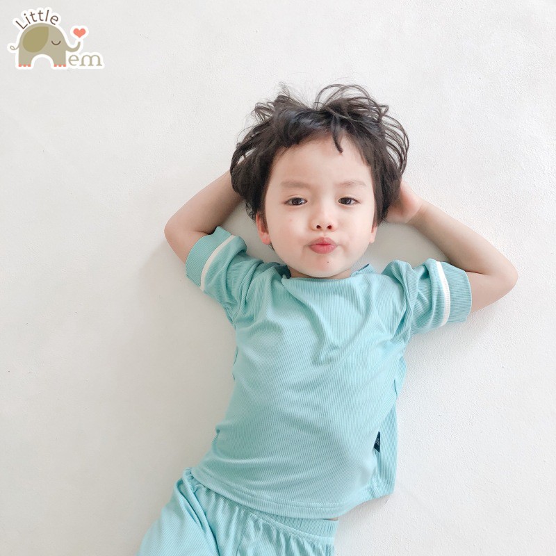 Bộ đồ bé trai Cotton xuất Nhật lửng _ Trơn viền tay