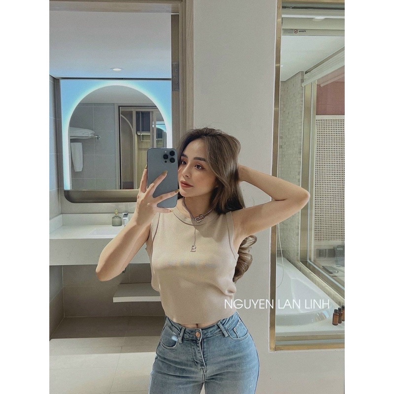 Áo Ba lỗ Sát Nách Nữ Phối Vòng Cổ Chữ B Siêu Hot Chất Len Mongtoghi