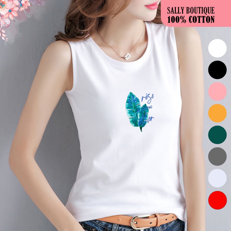 Áo thun 3 lỗ nữ sát nách in chiếc lá - vải cotton 4 chiều Style Hàn Quốc 2022-SALLY-SN108