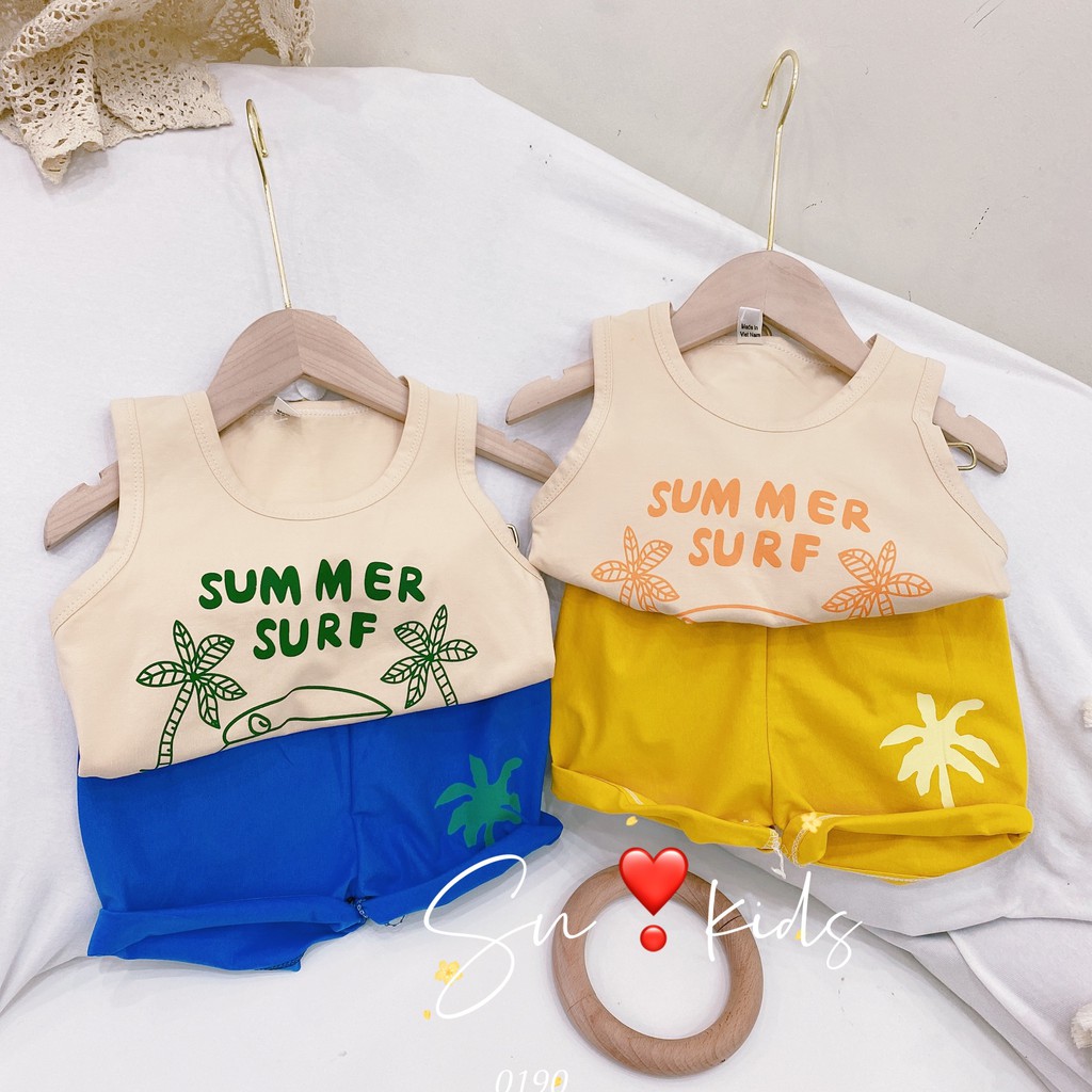 Bộ cho bé hàng quảng châu chất cotton cây dừa dễ thương cho bé trai bé gái 8-22kg mã QATE A036