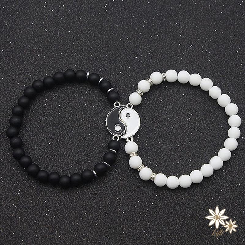 Vòng Tay Chuỗi Hạt Đá Âm Dương Tự Nhiên Đơn Giản Cá Tính Dành Cho Cặp Đôi