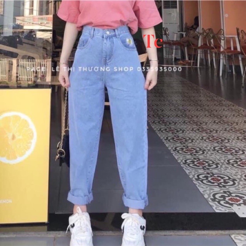 [ Mã FAMAYWA giảm 10K đơn 50K] quần baggy bò thêu hoa cúc túi | BigBuy360 - bigbuy360.vn