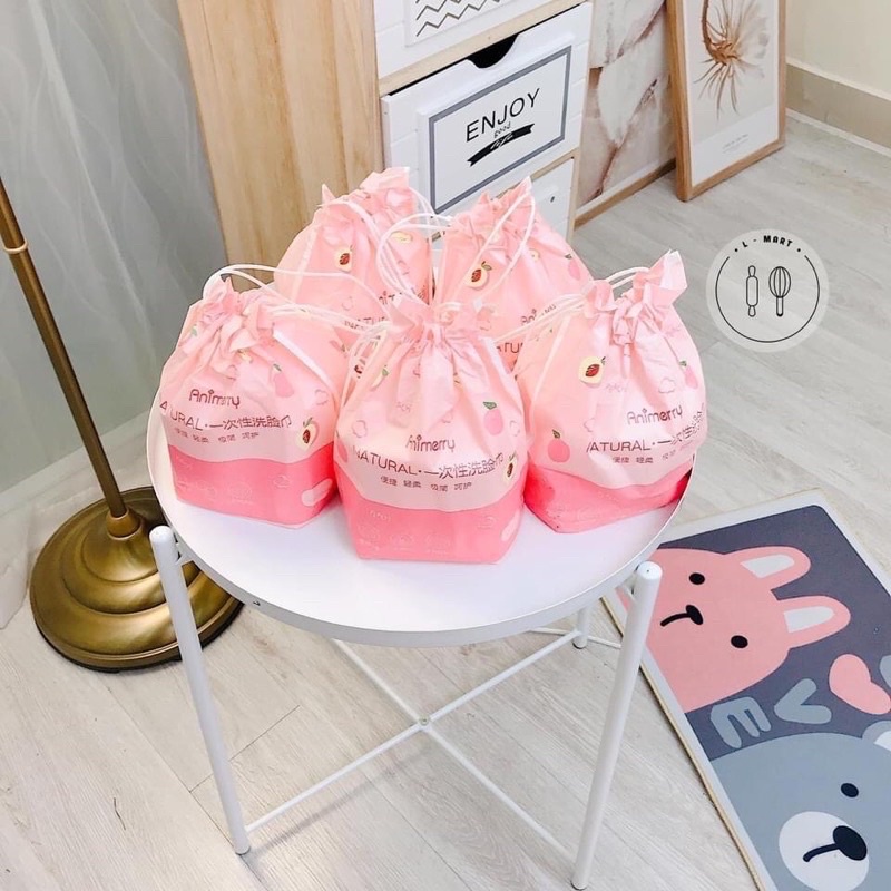 khăn giấy khô túi hồng. Khăn mặt khô dùng 1 lần,Cuộn tẩy trang, lau khô, lau ướt giấy cotton lau mặt dùng một lần Mocco